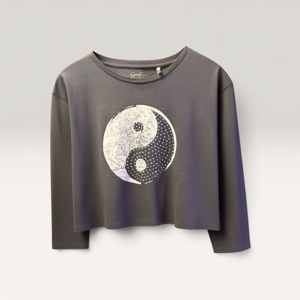 NWT Jessica Simpson Girls S(7) Yin-Yang Cropped Long Sleeve Tee Shirt